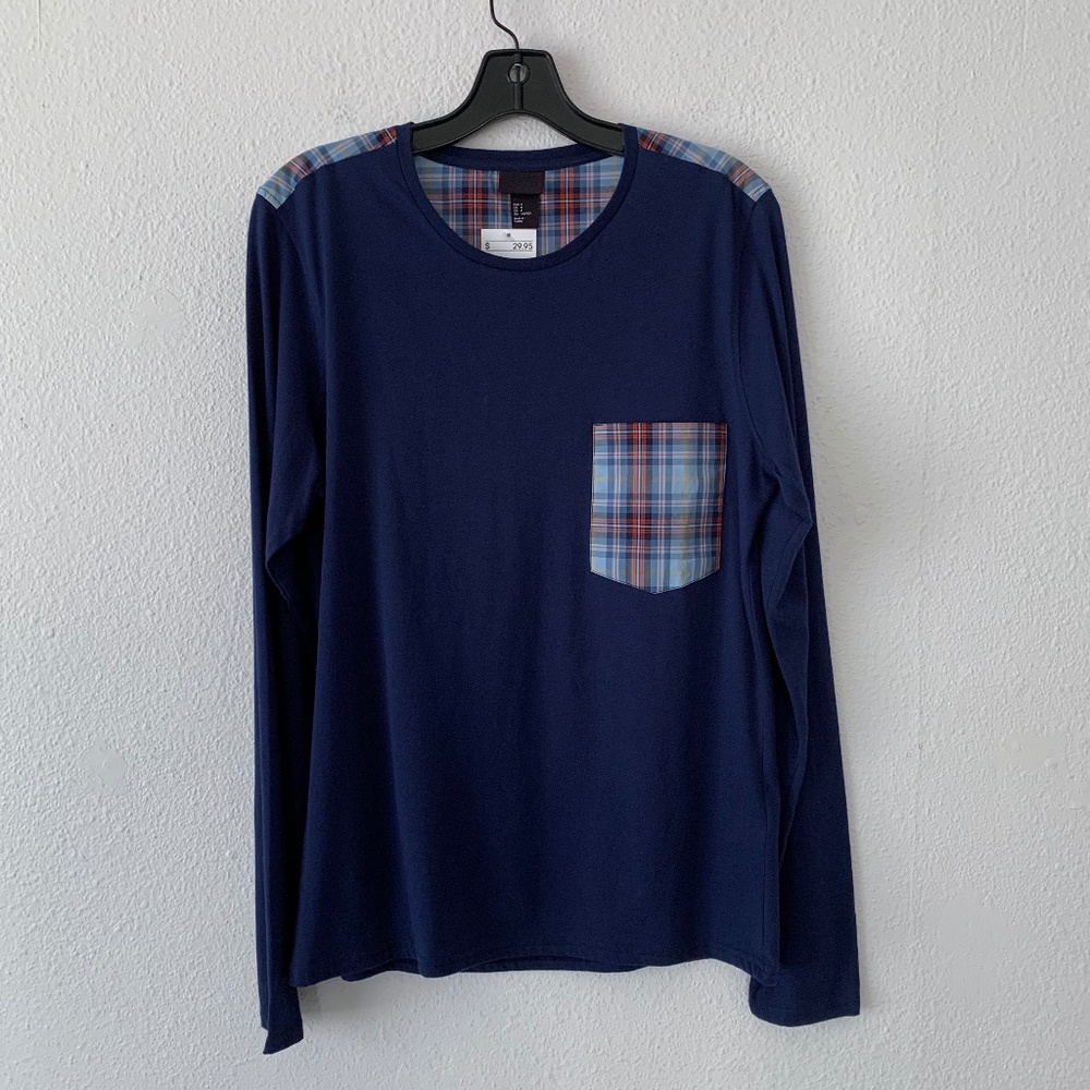 H&M plaid shirting detail long sleeve, pocket tee